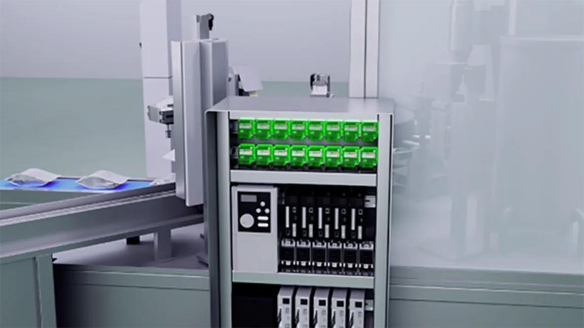 Wiring system for industrial control cabinets (with green cable arrangement and control module)