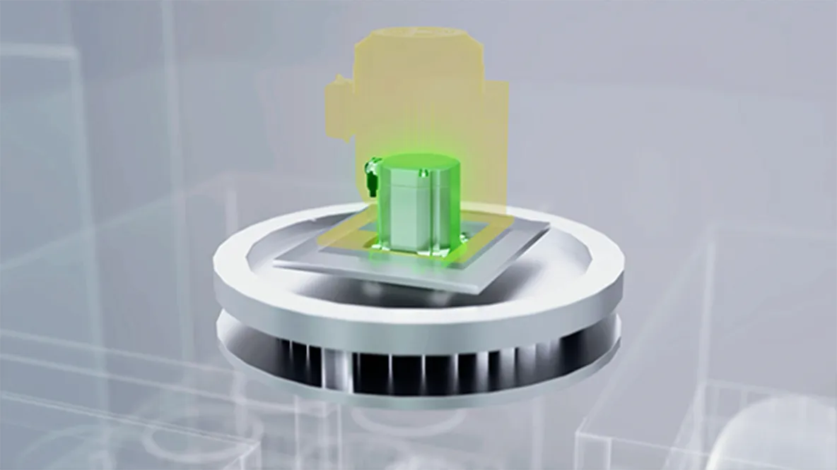 Industrial motor on circular platform (green, with light effect)