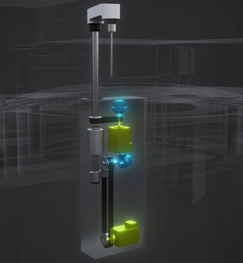 Diagram of equipment with 2-axis vertical configuration, visualizing the internal structure. The main drive unit is highlighted.