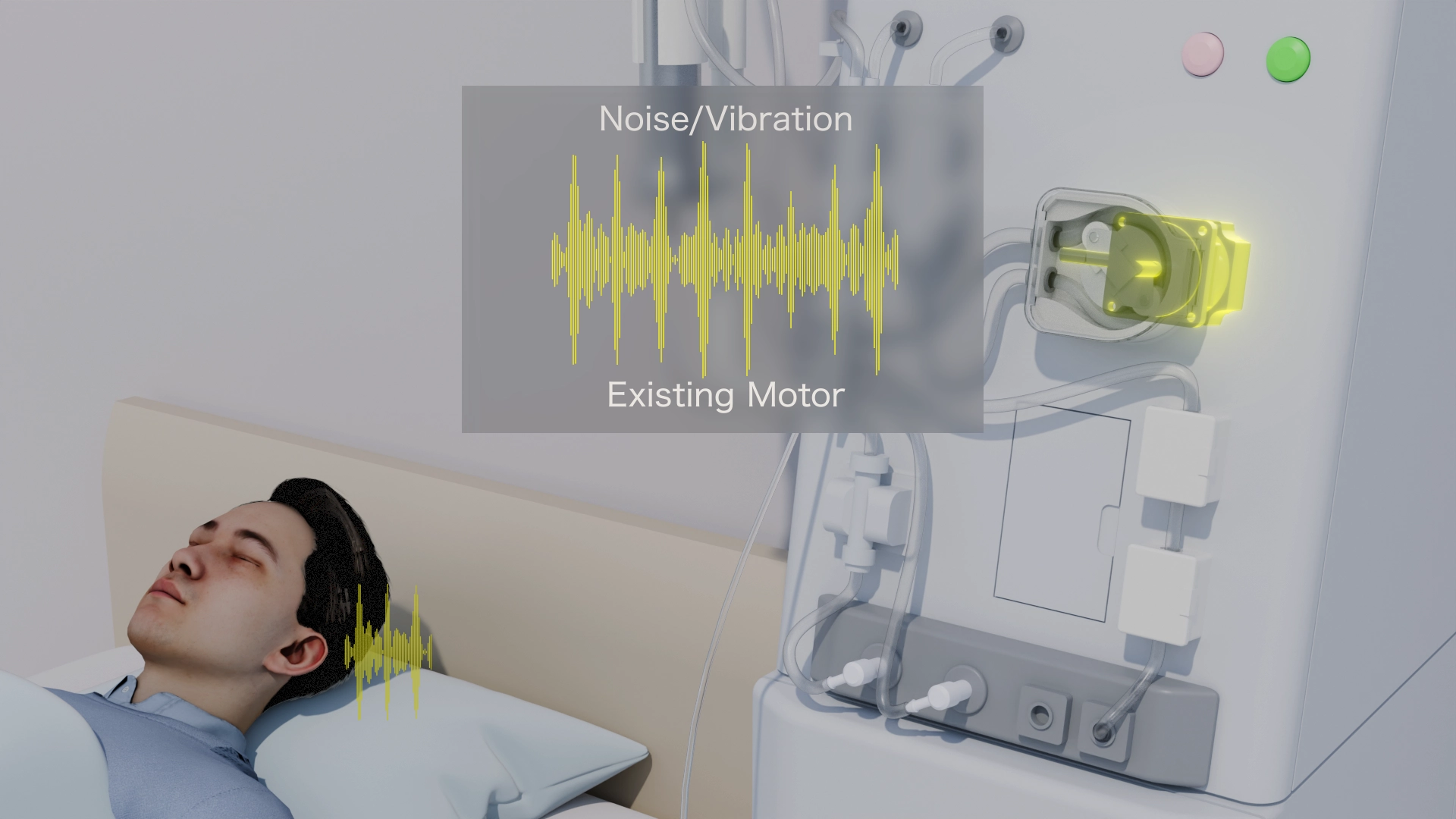 Image of medical equipment operating with vibration and noise from existing motors affecting patients.
